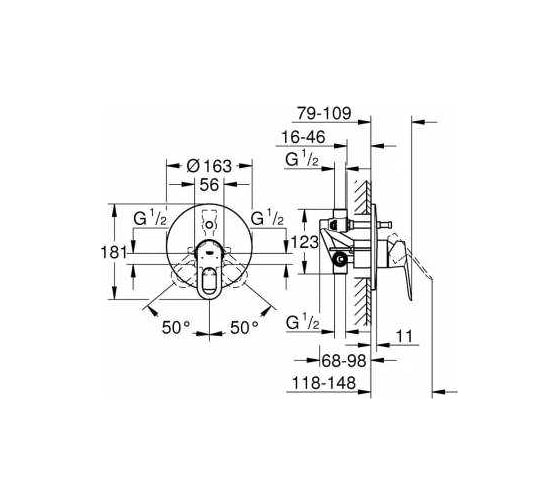 Смеситель для ванны GROHE BauLoop со встраиваемым механизмом 29081000