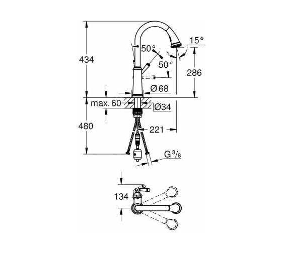 Смеситель для кухонной мойки GROHE Gloucester C-образный высокий выдвижной 30422DC0