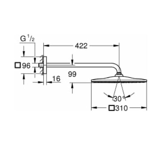 Верхний душ GROHE Rainshower 310, квадратный, 1 режим 26564GN0
