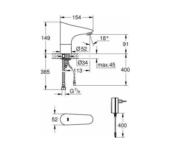 Инфракрасная электроника для раковины GROHE Europlus E без смешивания 36016001