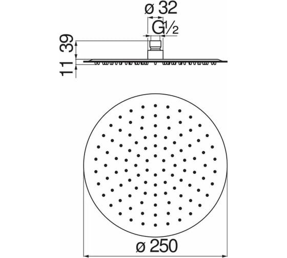 Верхний душ NOBILI AD139/121BM 25 см, матовый черный 00000108193