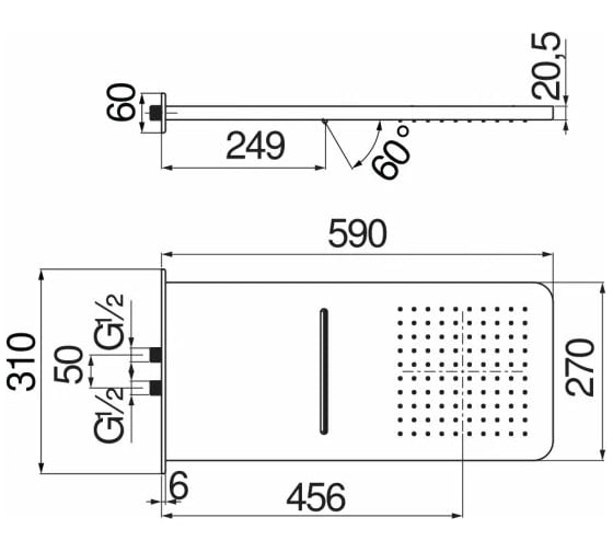 Верхний душ NOBILI AD139/130CR 59х27 см 00000058856