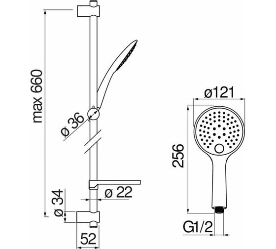 Душевой гарнитур NOBILI AD140/63CR 66 см 00000106673