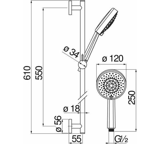 Душевой гарнитур NOBILI AD140/54WM 60 см, матовый белый 00000106668