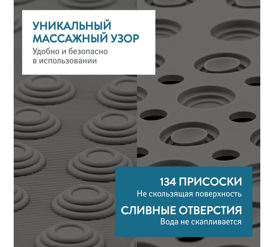 Противоскользящий коврик для душа Tatkraft Detail Black TPR, 60x60 см11274