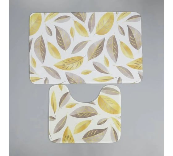 Набор ковриков для ванны и туалета Доляна Листья 50х80, 40х50 см, 2 шт. 6847532 1