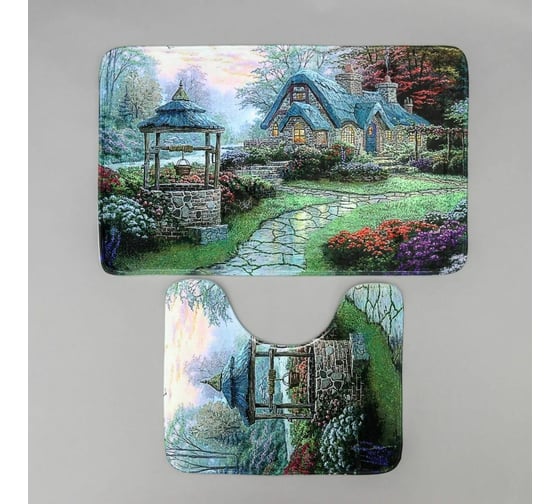 Набор ковриков для ванны и туалета Доляна Домик 79х49, 49х40 см, 2 шт. 5139218 1