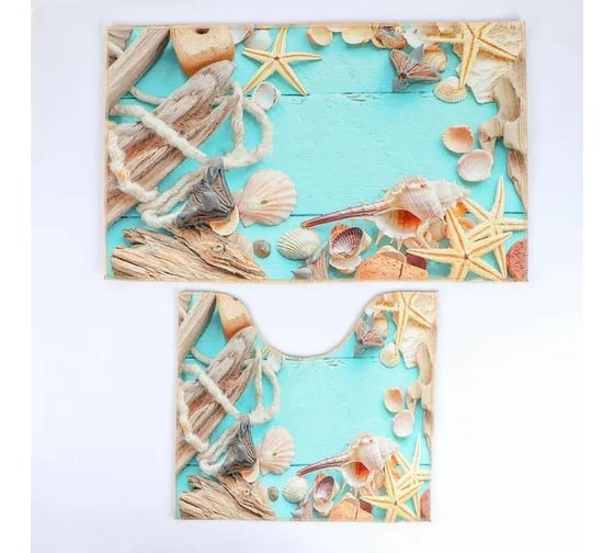 Набор ковриков для ванны и туалета Доляна Ракушки 40х45, 45х75 см, 2 шт. 1740424 1