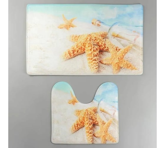 Набор ковриков для ванны и туалета Доляна Звезды на песке 40х45, 45х75 см, 2 шт. 3904513 1