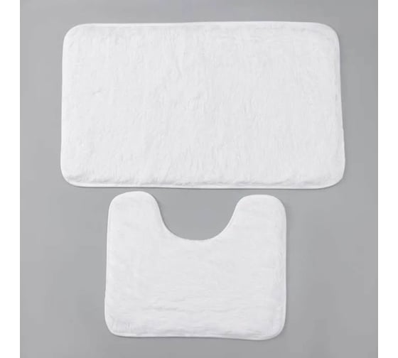 Набор ковриков для ванны и туалета Доляна Пушистик 40х50, 50х80 см цвет белый, 2 шт. 3545632 1