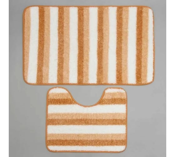 Набор ковриков для ванны и туалета Доляна Полосатик 50х80, 40х50 см, цвет бежево-коричневый, 2 шт. 5412444 1