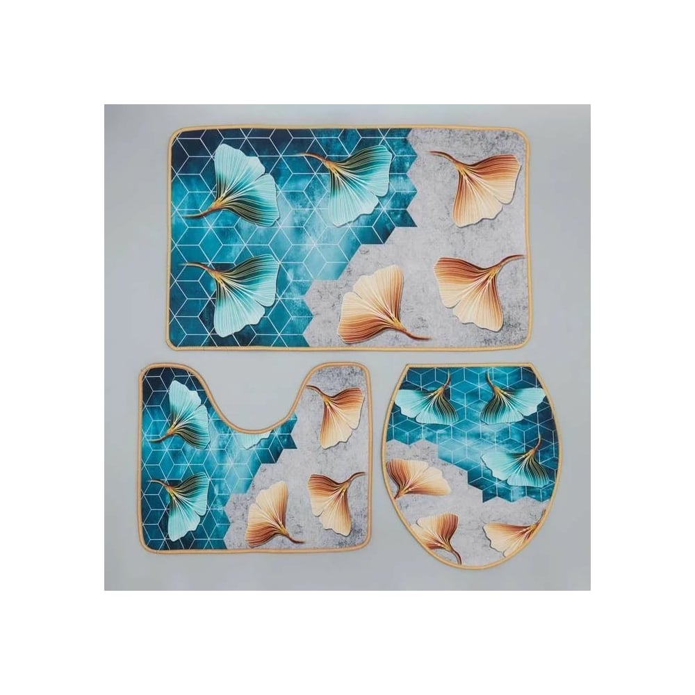 Набор ковриков для ванны и туалета Доляна Листья 50х80, 50х40, 40х43 см ...