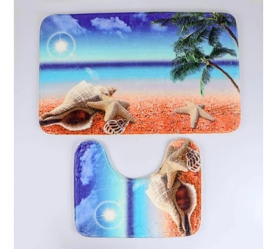 Набор ковриков для ванны и туалета Доляна Пляж с ракушками 40х50, 50х80 см, 2 шт. 2985349 1