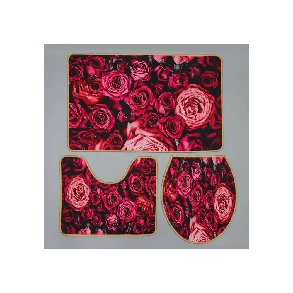 Набор ковриков для ванны и туалета Доляна Розы 50х80, 50х40, 40х43 см 3 ...