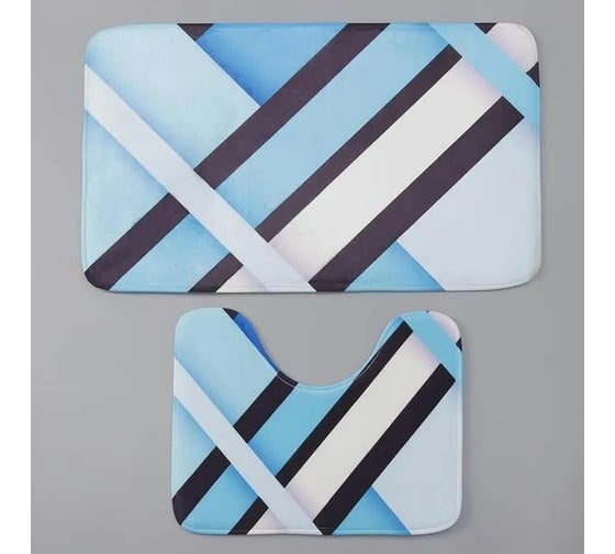 Набор ковриков для ванны и туалета Доляна Полосатый 50х80, 50х40 см, цвет синий, 2 шт. 5504400 1