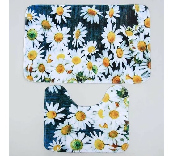 Набор ковриков для ванны и туалета Доляна Ромашковое поле 40х50, 50х80 см, 2 шт. 4280830 1