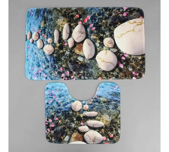 Набор ковриков для ванны и туалета Доляна Галька 79х50, 50х39 см, 2 шт. 5148844 1