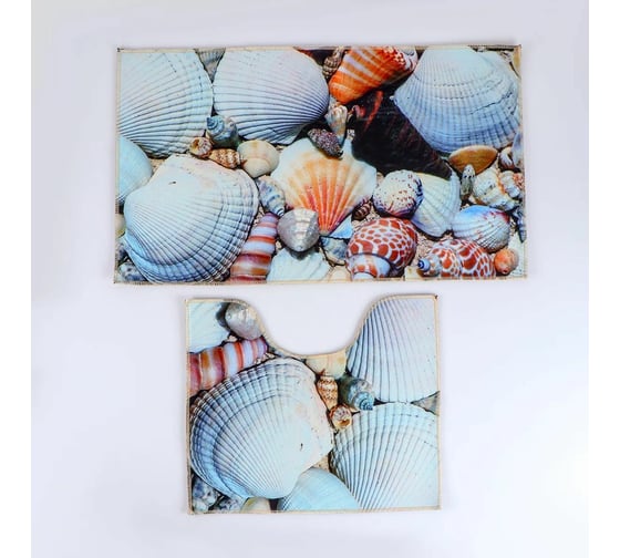 Набор ковриков для ванны и туалета Доляна Ракушки 40х45, 45х75 см, 2 шт. 2353311 1