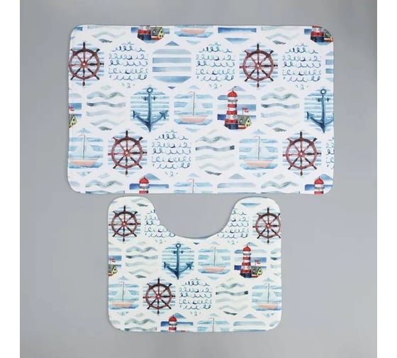 Набор ковриков для ванны и туалета Доляна Морской 50х80, 40х50 см, 2 шт. 6847533 1