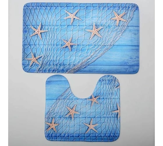 Набор ковриков для ванны и туалета Доляна Морские звезды 40х45, 45х75 см, 2 шт. 3904509 1