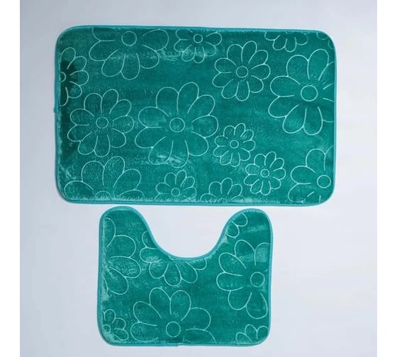 Набор ковриков для ванны и туалета Доляна Поле 39х50, 50х80 см, цвет зеленый, 2 шт. 4280845 1