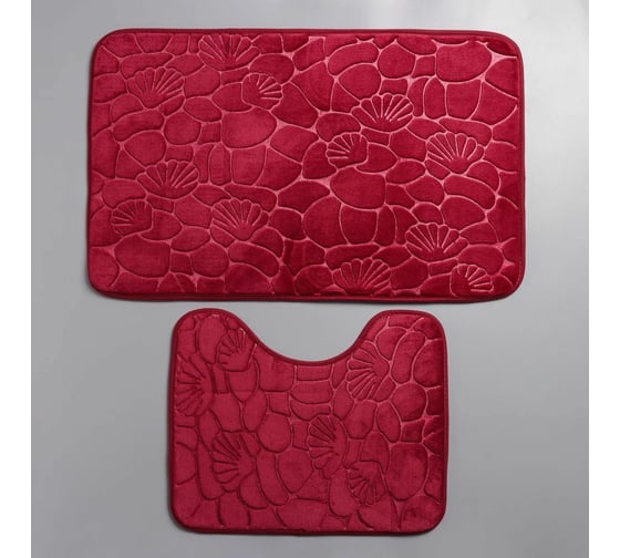 Набор ковриков для ванны и туалета Доляна Галька, ракушки 40х50, 50х80 см цвет бордовый, 2 шт. 2987264 1