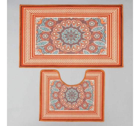 Набор ковриков для ванной и туалета Доляна Геомертик 40х50 см, 50х78 см, серый, 2 шт. 5139244 1