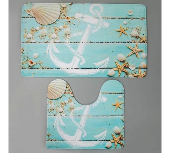 Набор ковриков для ванны и туалета Доляна Якорь 40х45, 45х75 см, 2 шт. 3904506 1