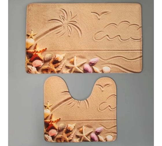 Набор ковриков для ванны и туалета Доляна Пляж 40х45, 45х75 см, 2 шт. 3904511 1