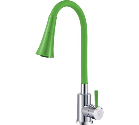 Смеситель для кухни ARGO SOLID двухпозиционный, хром/зелёный, пластичный излив, d-35, нерж. сталь 43344