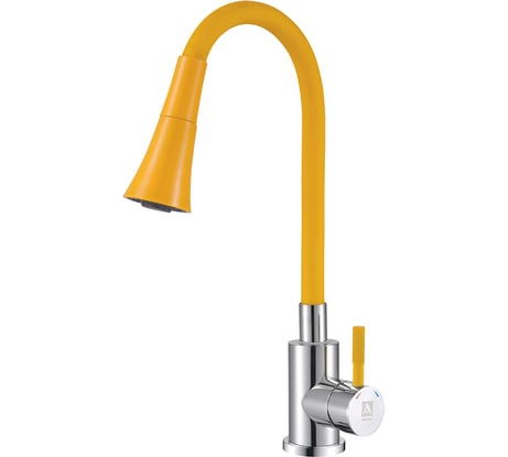 Смеситель для кухни ARGO SOLID двухпозиционный, хром/жёлтый, пластичный излив, d-35, нерж. сталь 43343