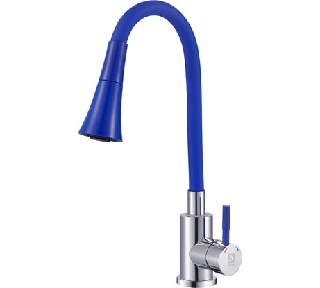 Смеситель для кухни ARGO SOLID двухпозиционный, хром/синий, пластичный излив, d-35, нерж. сталь 43341