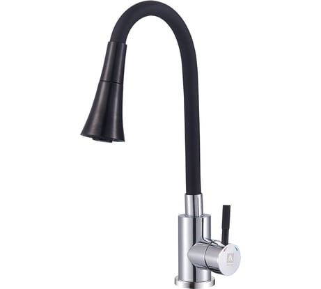 Смеситель для кухни ARGO SOLID двухпозиционный, хром/чёрный, пластичный излив, d-35, нерж. сталь 43338