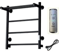 Электрический полотенцесушитель ZOX ЛЦ 60x50 с полкой, 4 перекладины, прямой черный, универсальное подключение 350 Вт 549207