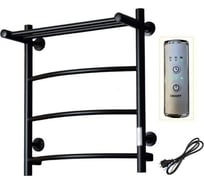Электрический полотенцесушитель ZOX ЛЦ 60x50 с полкой, 4 перекладины, дуга, черный, универсальное подключение 350 Вт 549214
