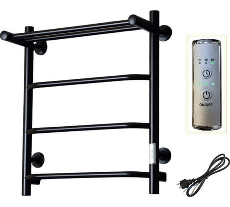 Электрический полотенцесушитель ZOX ЛЦ 60x50 с полкой, 4 перекладины, трапеция, черный, универсальное подключение 350 Вт 549222