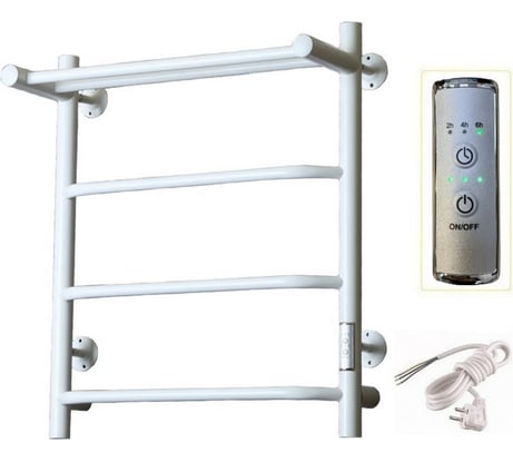 Электрический полотенцесушитель ZOX ЛЦ 60x50 с полкой, 4 перекладины, трапеция, белый, универсальное подключение 350 Вт 549221