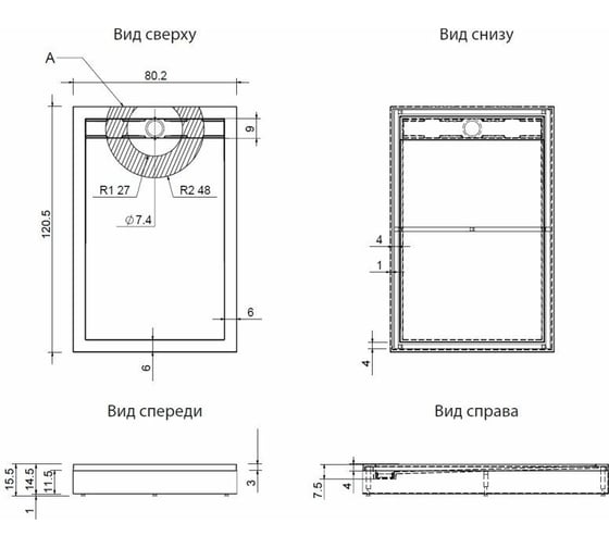 Душевой поддон Aquanet Lite 120x80 с каркасом и панелью 00240615