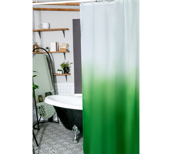 Штора для ванной PRIMANOVA DIAMOND 180x200 PLE, зеленый DR-70006