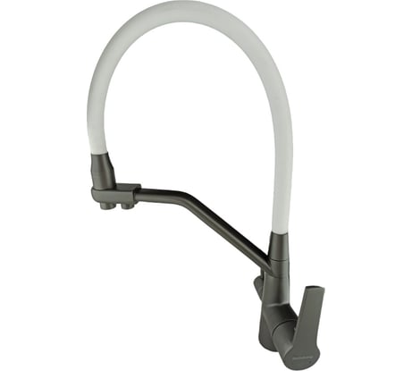 Смеситель для кухни Rainsberg графит, однорычажный, с гибким белым изливом R603CY-0