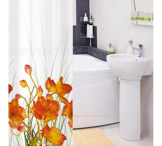 Штора для ванной Tatkraft FRENCH PEVA POPPIES 14046