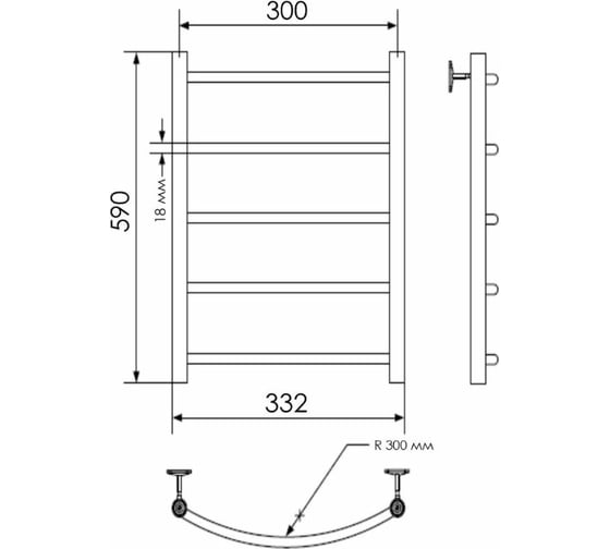 Полотенцесушитель INDIGO Arc без полки (в.р.1/2") 60/30 (к-1, Полиров.) LAW60-30