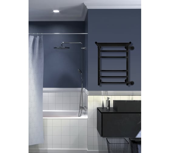 Полотенцесушитель INDIGO Brace с полкой (н.р.1") 60/40 м/о 50 боковое подключение справа LBCW60-40PBRR-б/п-50