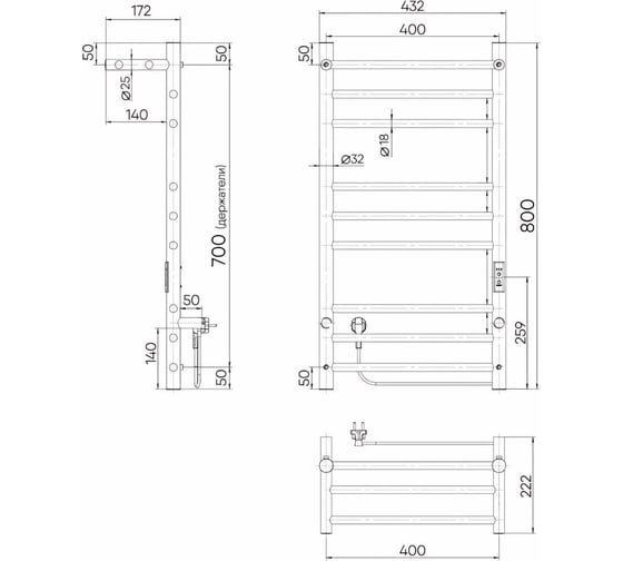 Полотенцесушитель INDIGO Line Trinity с полкой (electro) 80/40 LСLTE80-40PRt