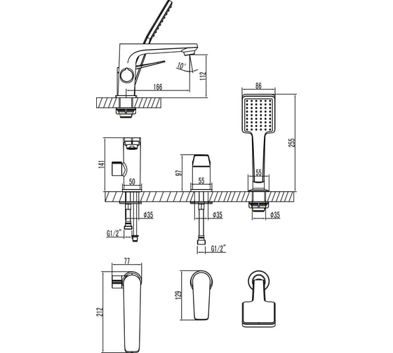 Смеситель на борт ванны Lemark Bronx LM3745GM