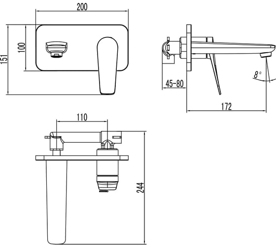 Смеситель для раковины Lemark Bronx встраиваемый LM3726BL
