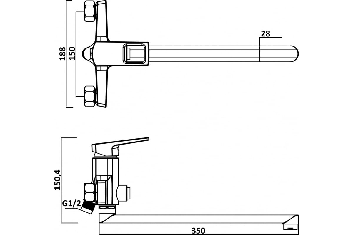 Смеситель для ванны Swedbe Kronos однорычажный с длинным Z-изливом 2050 ...