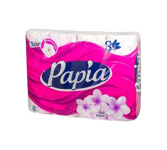 Туалетная бумага Focus PAPIA 3-слоя, 12 рул/уп7, цветы бали, белая H-5058576n