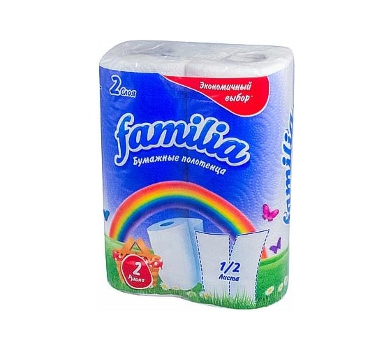 Бумажное полотенце Focus FAMILIA РАДУГА 2-слоя, 2 рул/уп 16, белое H-5050455n