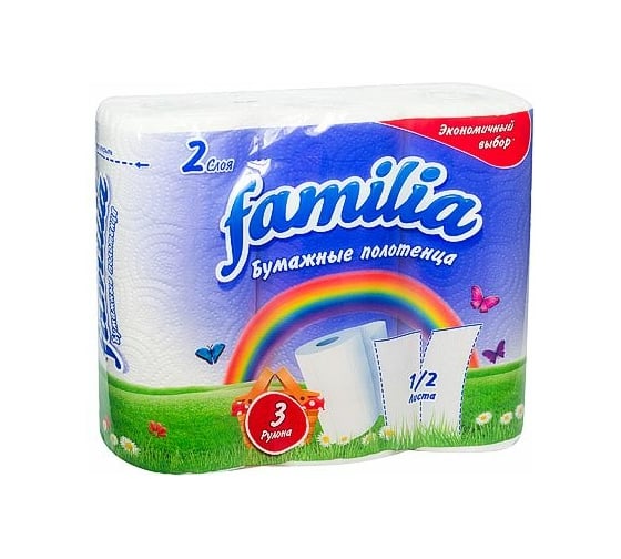 Бумажное полотенце Focus FAMILIA РАДУГА 2-слоя, 3 рул/уп 16, белое H-5050454n 1